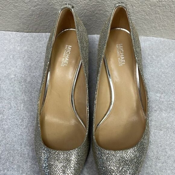 Michael Michael Kors Silver Glitter Flex Pointed Toe Kitten Heels Pumps Sz 6.5 - Picture 4 of 12